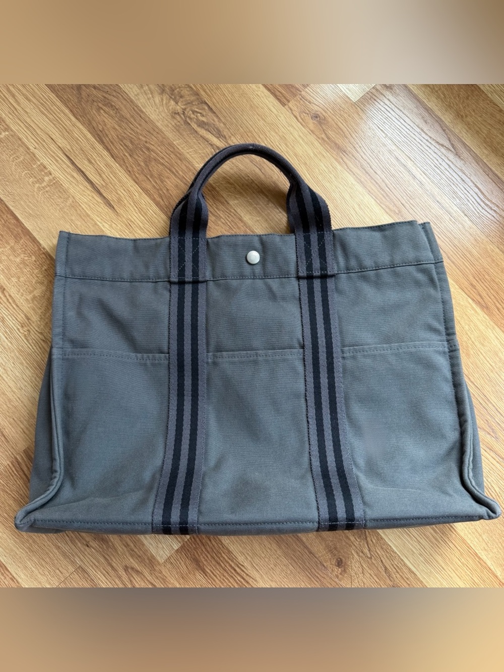 Authentic Hermès Toile Fourre-Tout MM Canvas Tote with Six Exterior Pockets